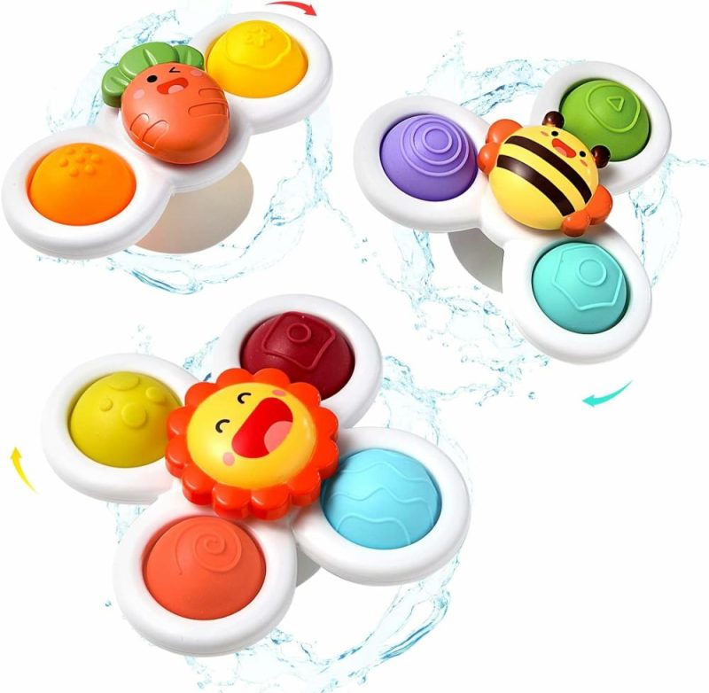 Giocattoli da bagno | 3 Pcs Succión Cup Giraoggiante Giocattoli Giocattolo Rotante per Bambini Giocattoli Rotanti per Bambini 1-3 Giocattoli Sensoriali Giocattoli di Educazione Precoce Giocattoli da Bagno Giocattoli per Sedie da Pranzo Regali di Compleanno per Bambino Ragazzo Ragazza