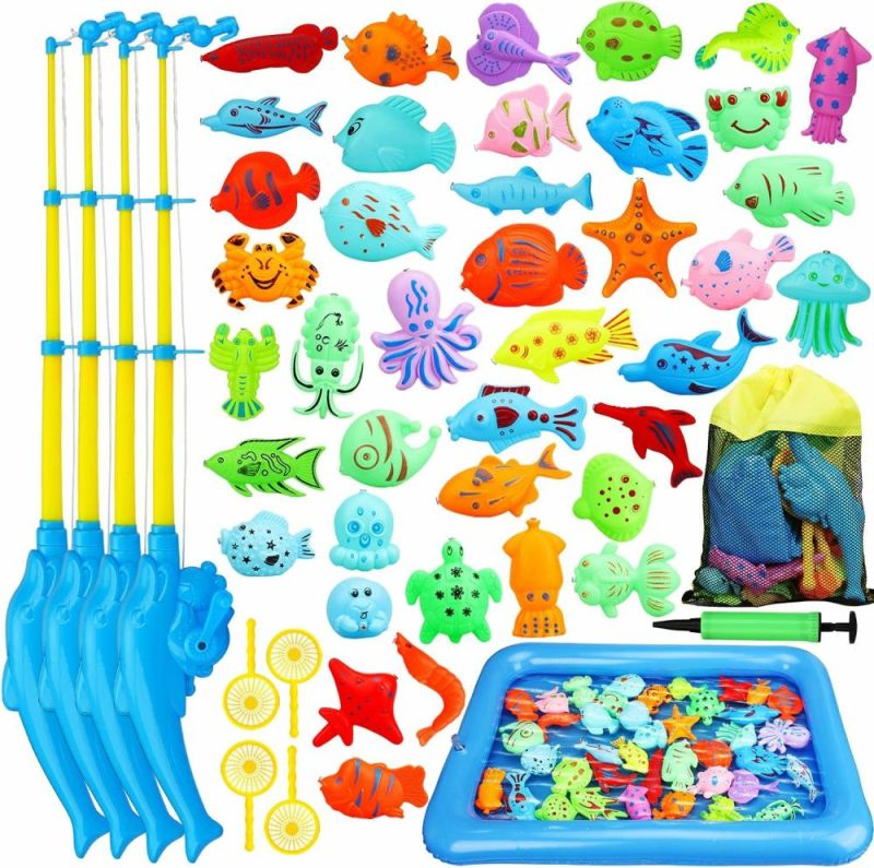 Giocattoli da bagno | 4-Player Magnetic Fishing Game For Kids 3-5 – Kids Fishing Pole – Toddler Fishing Pole – Magnetic Fishing Toy – Toddler Bath Toys For Kids – Kids Fishing Rod – Summer Pool Water Fish Toys For Kids