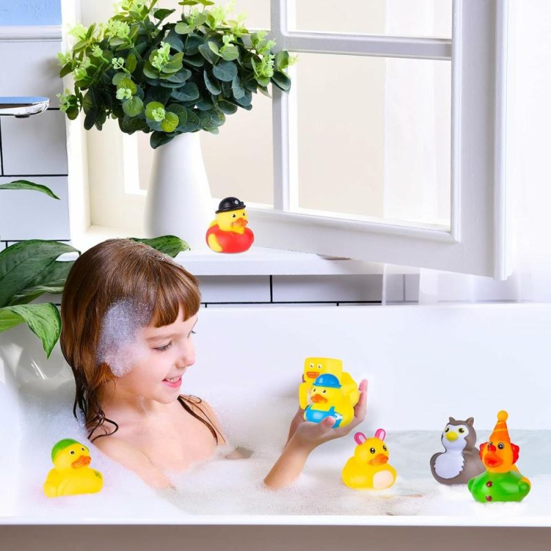 Giocattoli da bagno | 55 Confezioni Anatre di Gomma – Assortimento Anatre di Gomma in Bulk per Favors per la Festa dei Bambini, Giochi per il Bagno da Neonato, Attività di Estate, Piscina, Carnevale  Piccole Anatre di Gomma con Borsa di Rete