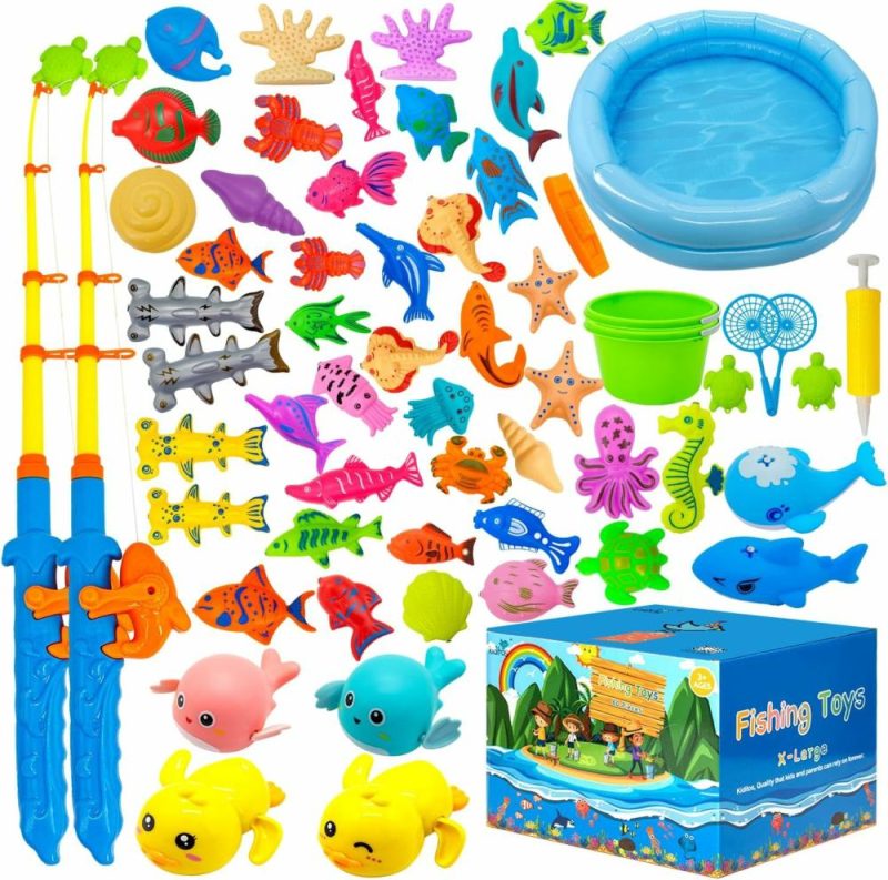 Giocattoli da bagno | 60Pcs Gioco di Pesca da Bagno Magnetico, Giocattoli da Bagno Pesci per Bagnetto, Giocattoli da Bagno per Vasca d’Acqua per Bambini di 3-6 Anni, Giocattoli da Piscina per Gioco di Simulazione, Insegnamento e Apprendimento dei Colori