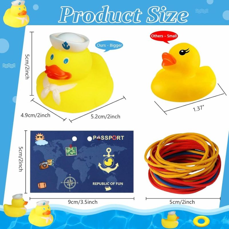 Giocattoli da bagno | 72 Pcs Cruise Ducks Tag Kits – Include 24 Gommoni d’Anatra per Navi da Crociera, 24 Carte Tag d’Anatra da Crociera e 24 Elastici per Nascondere il Gioco di Festa del Carnevale