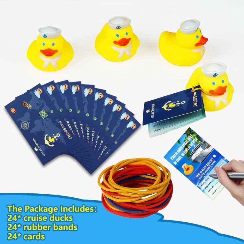 Giocattoli da bagno | 72 Pcs Cruise Ducks Tag Kits – Include 24 Gommoni d’Anatra per Navi da Crociera, 24 Carte Tag d’Anatra da Crociera e 24 Elastici per Nascondere il Gioco di Festa del Carnevale