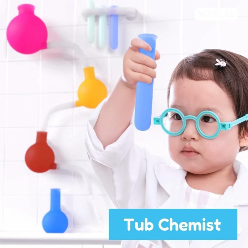 Giocattoli da bagno | Aqualab Giocattoli da Bagno per Bambini 4-8 Anni – Giocattolo da Bagno a Tema Scienza in Silicone con Svuotamento a Muro – Inclusi Becher, Fiale e Tubi da Prova