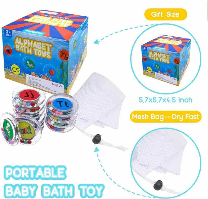 Giocattoli da bagno | Baby Bagno Giocattoli 26Pz Lettere dell’Alfabeto  Senza Silicone Giocattoli Flottanti per Bagno da Vasca Piscina Set con Borsa a Rete per Bambini Bambini di 2 3 4 5 – Regali Educativi Pre-School Abc