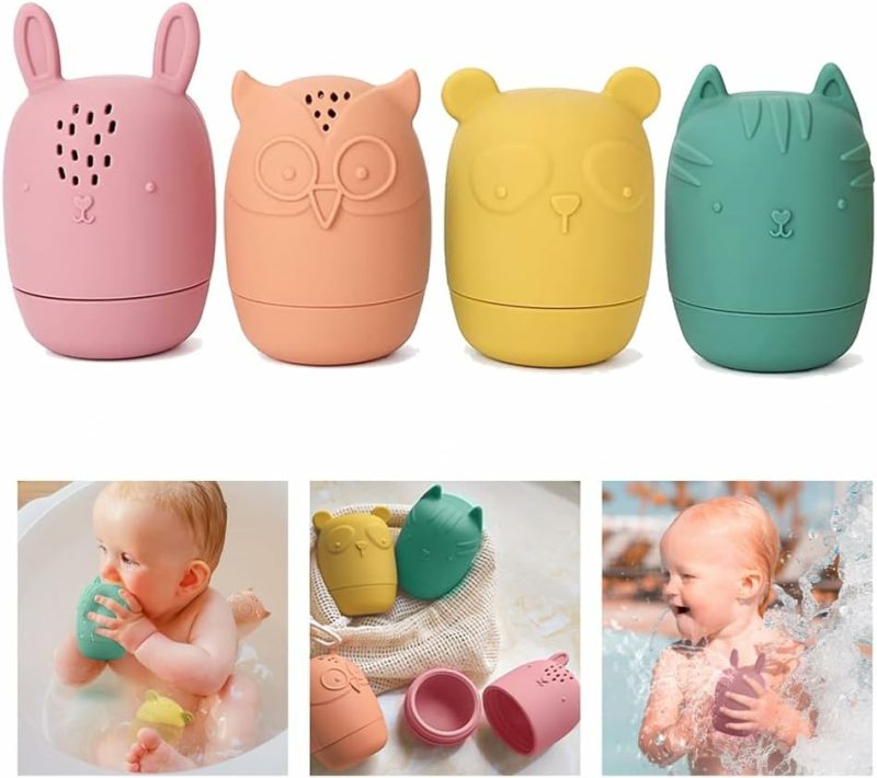 Giocattoli da bagno | Baby Bath Toys 4Packs Senza Mold Bath Toys Silicone Bath Toys Per Bambini 1-3 Bath Toys Senza毒性 Lavabile in Lavastoviglie Bathtub Toys Per Neonati