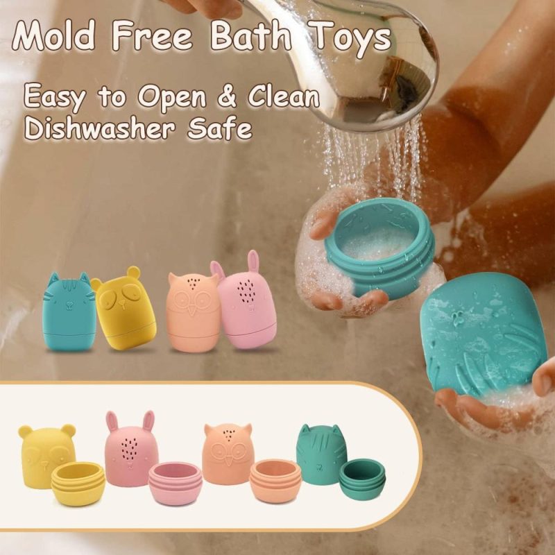 Giocattoli da bagno | Baby Bath Toys 4Packs Senza Mold Bath Toys Silicone Bath Toys Per Bambini 1-3 Bath Toys Senza毒性 Lavabile in Lavastoviglie Bathtub Toys Per Neonati