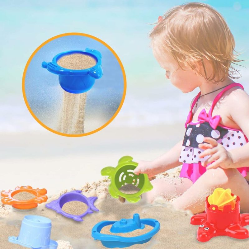 Giocattoli da bagno | Baby Bath Toys For Toddlers – 12 Pcs Arcobaleno Coppe da Stacking Baby Toy Con Barche da Bagno Treno E Annaffiatoio per Bambini – Giochi da Bagno Plastica Stackabile – Animali Marini a Forma di Bagno per Bambine e Bambini