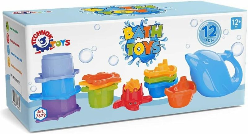 Giocattoli da bagno | Baby Bath Toys For Toddlers – 12 Pcs Arcobaleno Coppe da Stacking Baby Toy Con Barche da Bagno Treno E Annaffiatoio per Bambini – Giochi da Bagno Plastica Stackabile – Animali Marini a Forma di Bagno per Bambine e Bambini