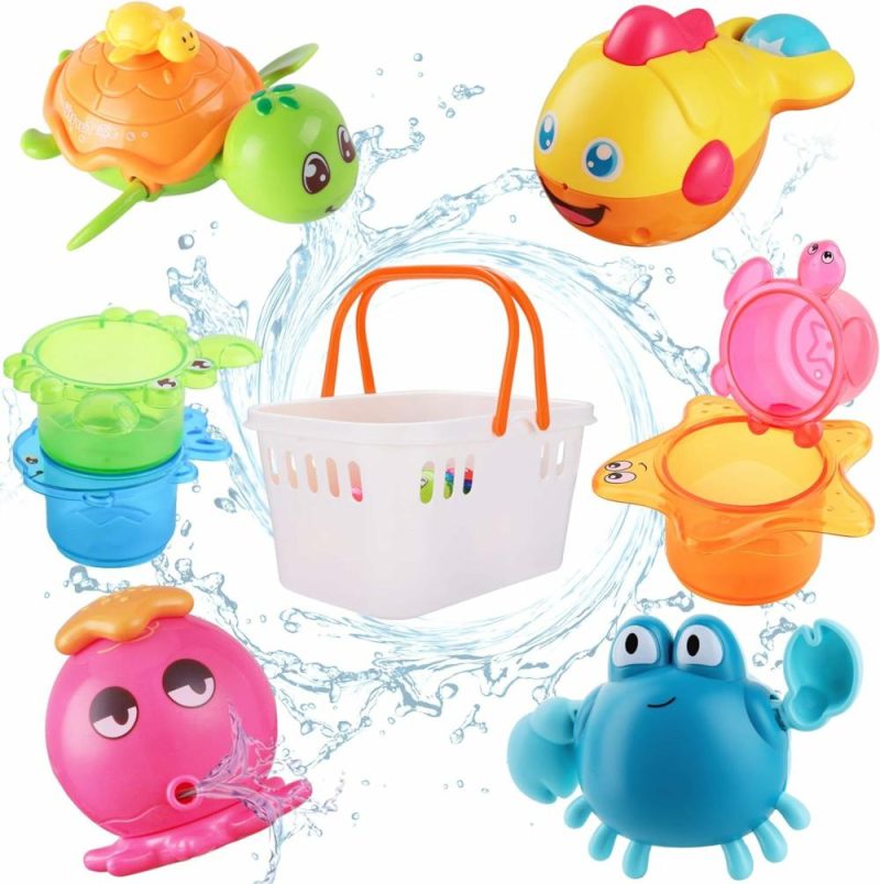 Giocattoli da bagno | Bagnetto per Bambini con Organizzatore – Ottopus Schizzatore d’Acqua – Tartaruga da Giocattolo da Azionare – Vasca da Bagno e Doccia – Coppe da Stacking – Regalo per 6 9 12 18 Mesi 1 2 3 Anni Bambini Bambine Bambini Ragazzi e Bambini