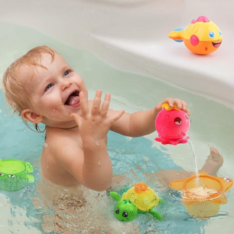 Giocattoli da bagno | Bagnetto per Bambini con Organizzatore – Ottopus Schizzatore d’Acqua – Tartaruga da Giocattolo da Azionare – Vasca da Bagno e Doccia – Coppe da Stacking – Regalo per 6 9 12 18 Mesi 1 2 3 Anni Bambini Bambine Bambini Ragazzi e Bambini