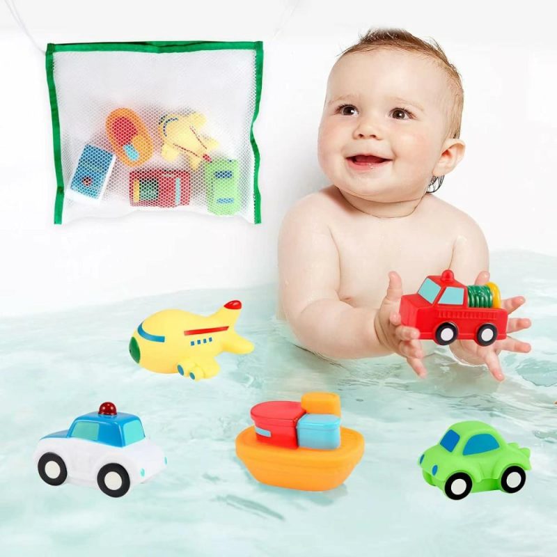 Giocattoli da bagno | Bagnetto per Bambini – Gioco per la Vasca da Bagno – Gioco Flottante per Acqua con Spruzzo – Tempo di Bagno Divertente con Nave, Auto Plice, Camion dei Vigili del Fuoco e Aeroplano in Plastica per Bambini Maschi e Femmine