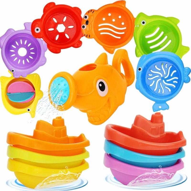 Giocattoli da bagno | Bagnetto Toys per Bambini | 13 Pz Toys da Bagno per Bambini | Accessori da Bagno per Neonati con 1 Squalo per Doccia | 6 Barche da Bagno e 6 Coppe da Bagno per Bambini | Toys da Bagno per Bambini 6-12 Mesi