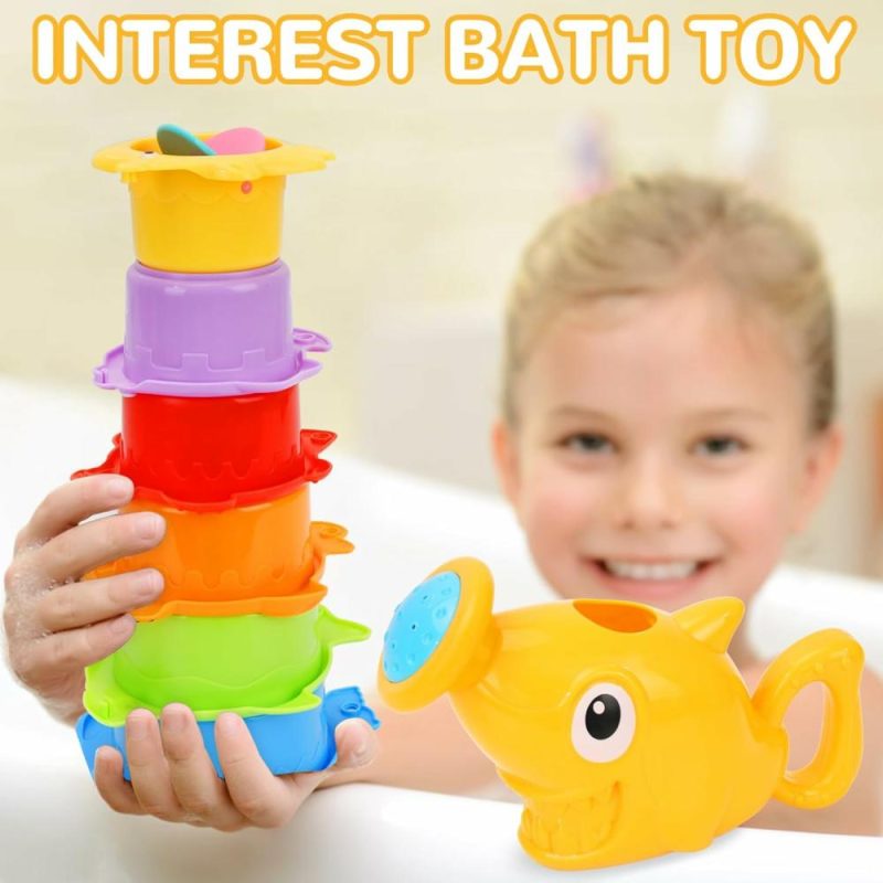 Giocattoli da bagno | Bagnetto Toys per Bambini | 13 Pz Toys da Bagno per Bambini | Accessori da Bagno per Neonati con 1 Squalo per Doccia | 6 Barche da Bagno e 6 Coppe da Bagno per Bambini | Toys da Bagno per Bambini 6-12 Mesi