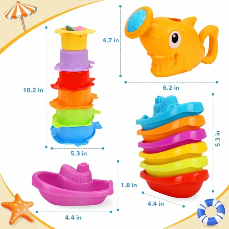 Giocattoli da bagno | Bagnetto Toys per Bambini | 13 Pz Toys da Bagno per Bambini | Accessori da Bagno per Neonati con 1 Squalo per Doccia | 6 Barche da Bagno e 6 Coppe da Bagno per Bambini | Toys da Bagno per Bambini 6-12 Mesi