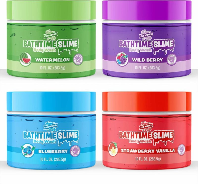 Giocattoli da bagno | Bagnoschiuma Slime per Bambini Varieta’ 4 Pack | Texture Gocciolante e Giocosa con Profumi Fruttati Freschi | Testato dal Dermatologo | Giochi Sensoriali Bagnanti per Bambini e Ragazzi | Sapone Slime Colorato per Bambini