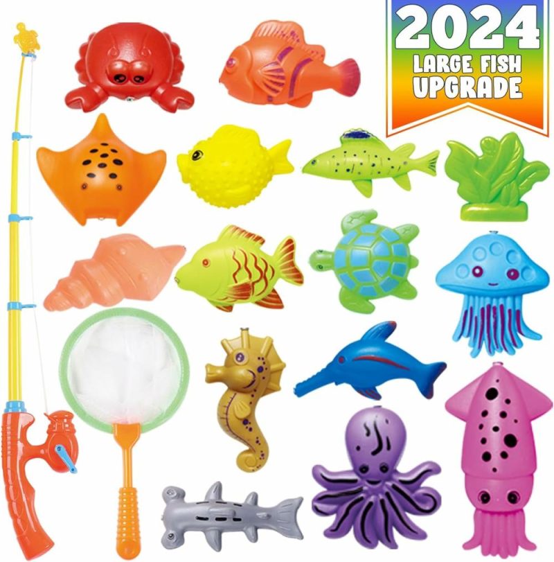 Giocattoli da bagno | Bambini Giocattoli da Bagno di Pesca – Set da 17Pcs Staffe Magnetiche Galleggianti Rote e Rete – Pesce Galleggiante di Plastica – Educazione e Insegnamento dei Colori per Bambini (Nuovo)