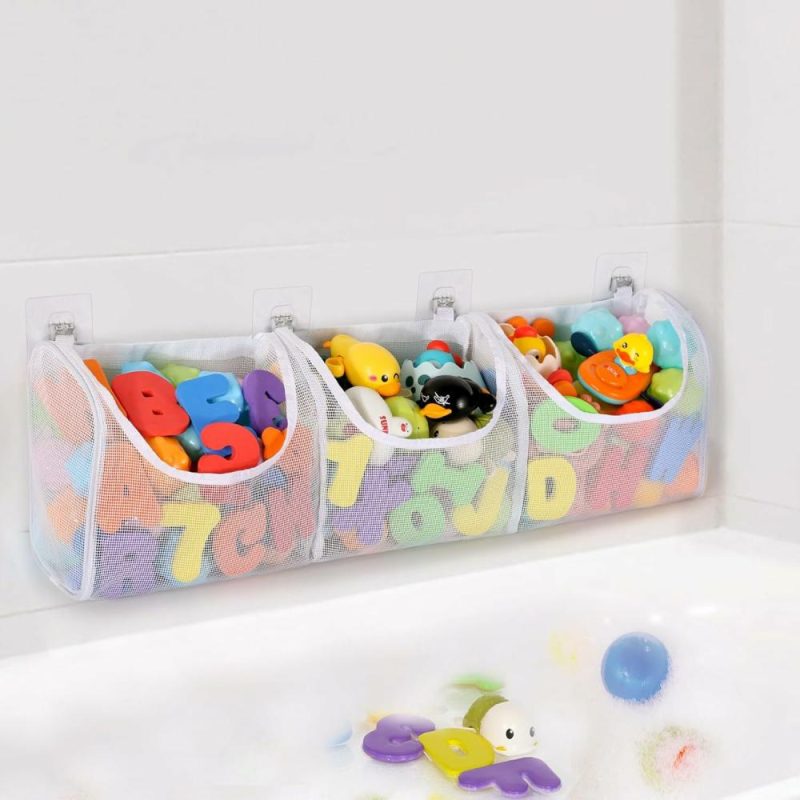 Giocattoli da bagno | Basso contenitore giocattoli bagno  Capacità grande 3 compartimenti contenitore giocattoli bagno  Apribile contenitore giocattoli bagno Organizzatore  Cesta doccia a maglie per bambini neonati bagno giocattoli