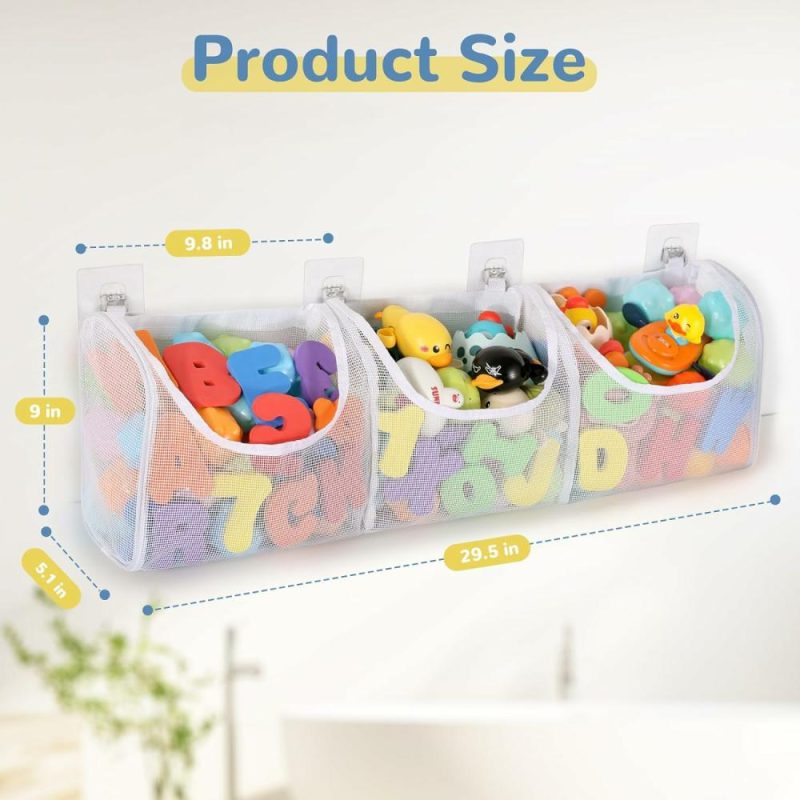 Giocattoli da bagno | Basso contenitore giocattoli bagno  Capacità grande 3 compartimenti contenitore giocattoli bagno  Apribile contenitore giocattoli bagno Organizzatore  Cesta doccia a maglie per bambini neonati bagno giocattoli