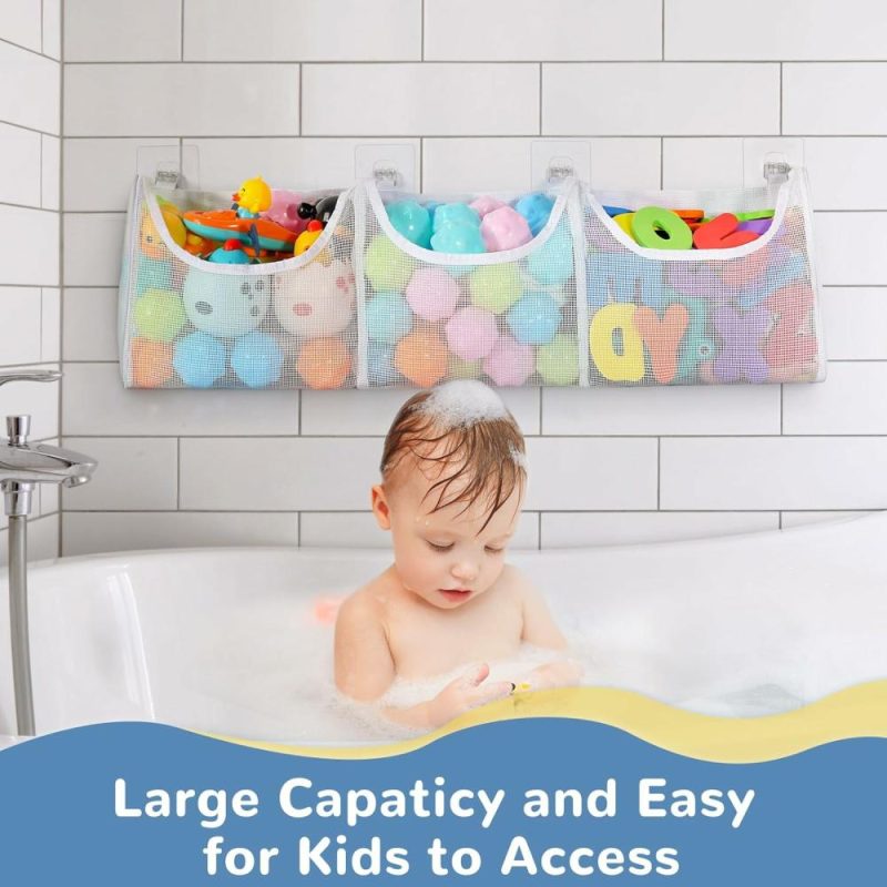 Giocattoli da bagno | Basso contenitore giocattoli bagno  Capacità grande 3 compartimenti contenitore giocattoli bagno  Apribile contenitore giocattoli bagno Organizzatore  Cesta doccia a maglie per bambini neonati bagno giocattoli