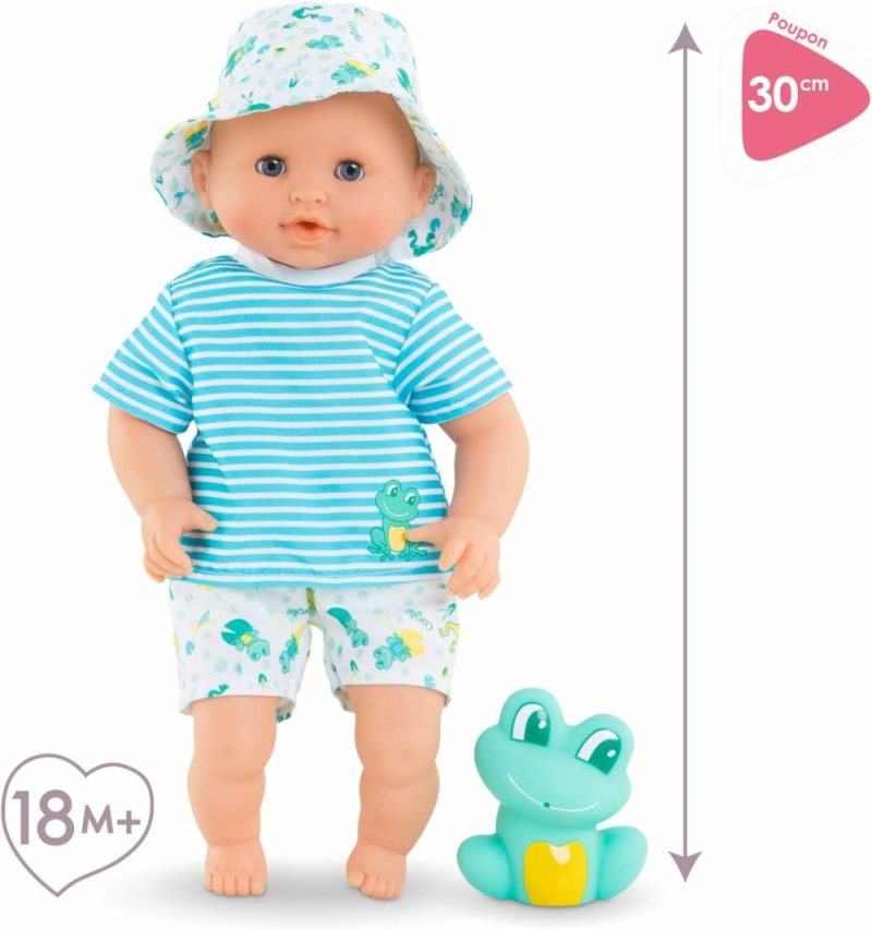 Giocattoli da bagno | Bebe Bagno Marin Bambola Bambina – 12″ Corpo Morbido Con Giocattolo Rana di Gomma – Sicura per il Gioco in Acqua in Vasca da Bagno o Piscina – Profumata a Vaniglia – Per Bambini da 18 Mesi in Su