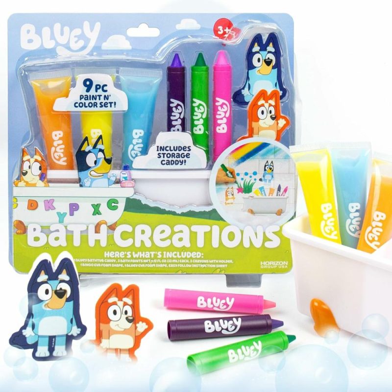 Giocattoli da bagno | Bluey Bath Creazioni 9-Pezzi Set Attività Bluey  Giocattoli Bluey per il Bagno  Include vernici per il bagno lavabili  Crayon per il bagno  Cassettiera per giocattoli per il bagno  Vernice per il bagno per Bambini 1-3  Regali divertenti Bluey  Forniture artistiche per bambini