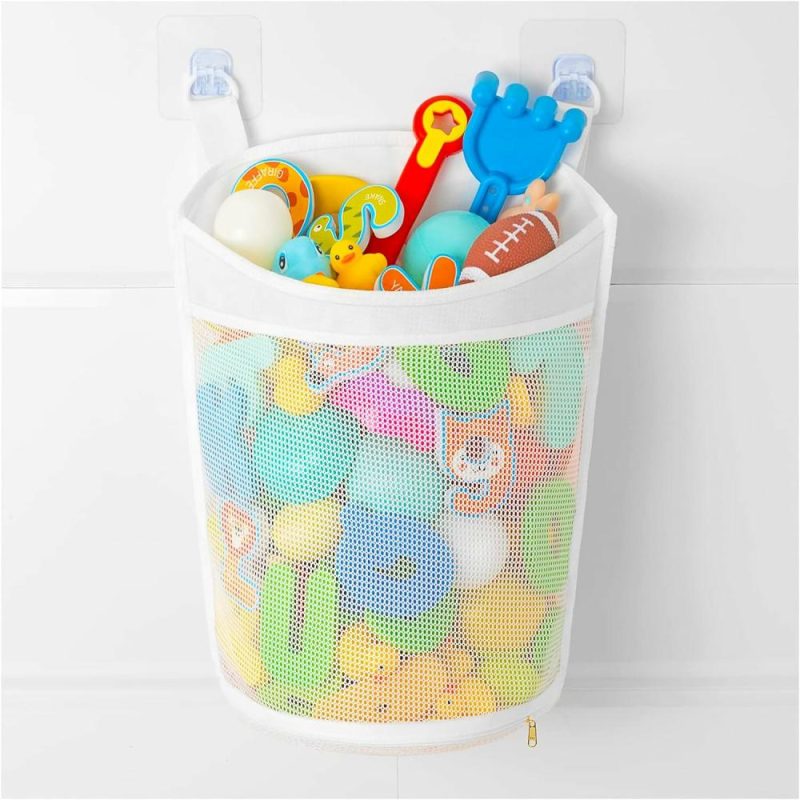 Giocattoli da bagno | Capacità Elevata Organizzatore di Giocattoli per Bagno in Rete per Bambini, Vari Modi di Appendere, Spazio di Stoccaggio per Giocattoli Bagno Extra Large, Borsa per Stoccaggio Giocattoli Bagno con Zip a fondo, Accessorio per Bagno per Bagnetto (Bianco)