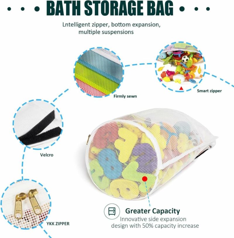 Giocattoli da bagno | Capacità Elevata Organizzatore di Giocattoli per Bagno in Rete per Bambini, Vari Modi di Appendere, Spazio di Stoccaggio per Giocattoli Bagno Extra Large, Borsa per Stoccaggio Giocattoli Bagno con Zip a fondo, Accessorio per Bagno per Bagnetto (Bianco)