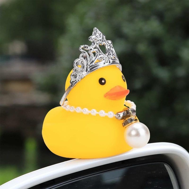 Giocattoli da bagno | Car Duck, Anello da Auto, Decorazioni per Auto, Cucciolone di Gomma, Accessori per Cruscotto Auto, Mini Corona e Collana