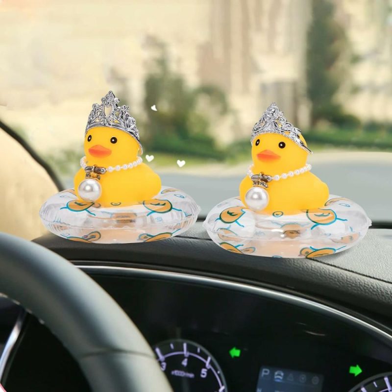 Giocattoli da bagno | Car Duck, Anello da Auto, Decorazioni per Auto, Cucciolone di Gomma, Accessori per Cruscotto Auto, Mini Corona e Collana