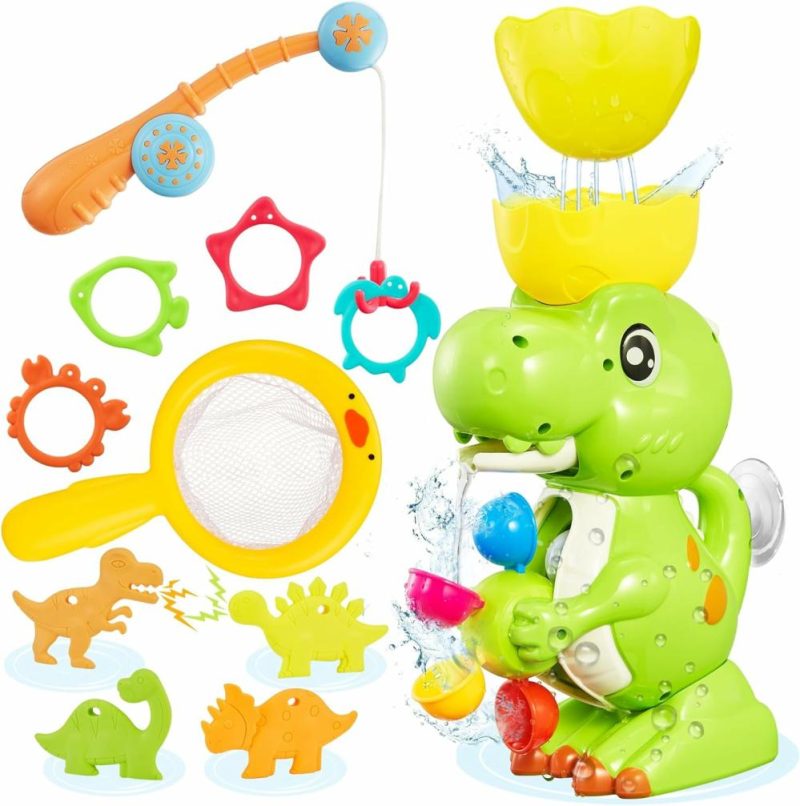 Giocattoli da bagno | Ekueasyku Giocattoli da Bagno Dinosauro con Ruota Rotante Colorata e Giochi di Pesca per Bambini e Bambine Bagno Bagno Tempo Giocattolo Colorato Suono Movimento