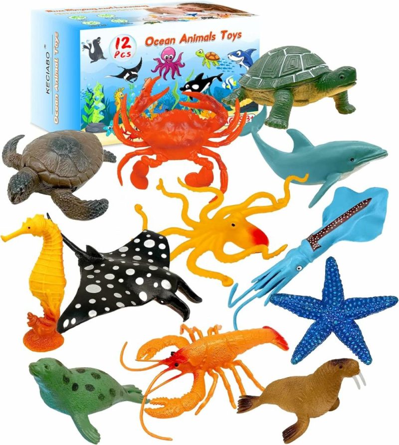 Giocattoli da bagno | Figure animali marini Ocean 12 Pack Realistiche in Plastica morbida per il Bagno per Bambini, Ragazzi e Ragazze