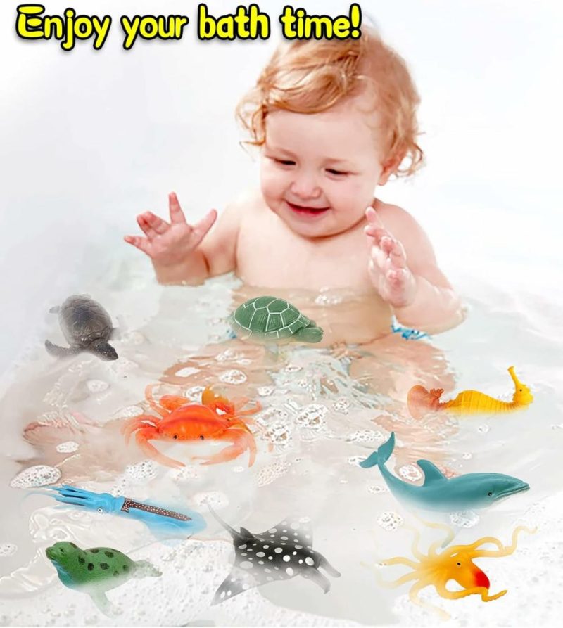 Giocattoli da bagno | Figure animali marini Ocean 12 Pack Realistiche in Plastica morbida per il Bagno per Bambini, Ragazzi e Ragazze