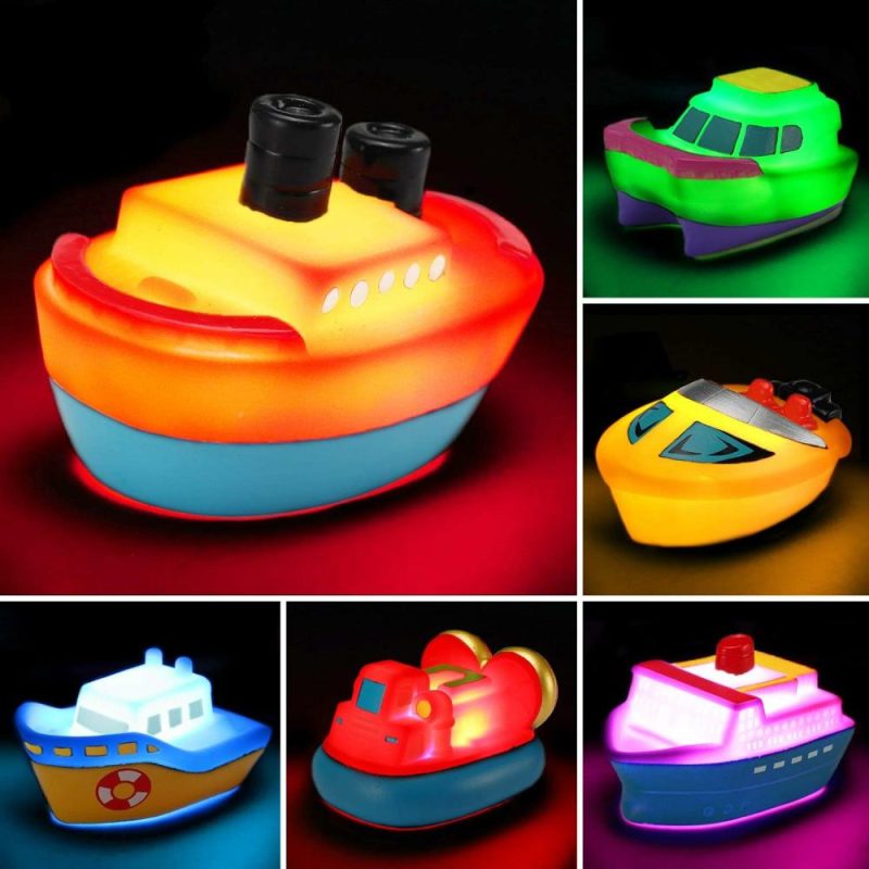 Giocattoli da bagno | Giocattoli da Bagno 6 Pezzi Nautici Lucidi Set Flottante Gomma Set Luci a Colori Cambiabili In Acqua Regalo per Bambino Neonato Bambino Piccolo Ragazzo Bagnetto Nave Gioco Bagno Doccia Piscina Festa