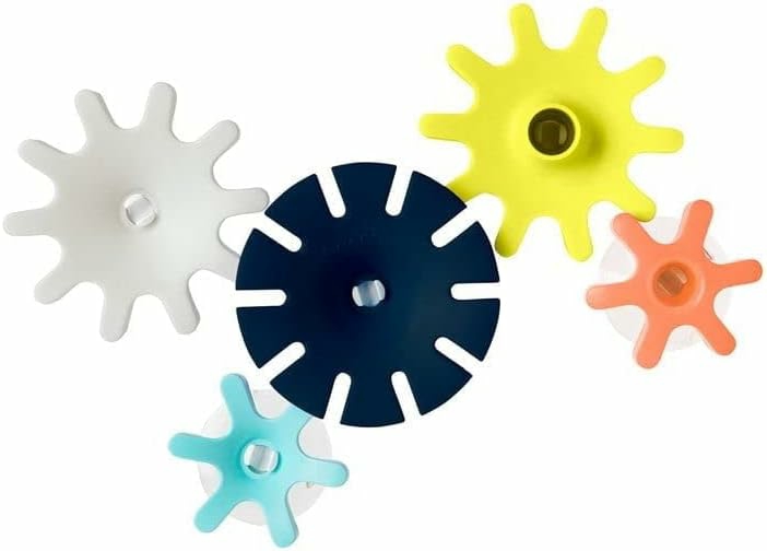 Giocattoli da bagno | Giocattoli da Bagno Cogs per Bambini – Giocattoli Sensoriali Tematici a Rotazione per la Vasca da Bagno – Giocattoli ad Adesivo per le Pareti della Vasca – Blu e Giallo – 5 Pezzi – Età da 12 Mesi in Suo