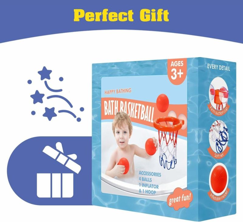 Giocattoli da bagno | Giocattoli da Bagno – Panca da Basket da Bagno per Bambini e Bambine, Giocattoli da Bagno per Bambini di Età 4-8, Set di Panca da Basket con Ventose e 4 Palle Morbide per Bambini e Bambine