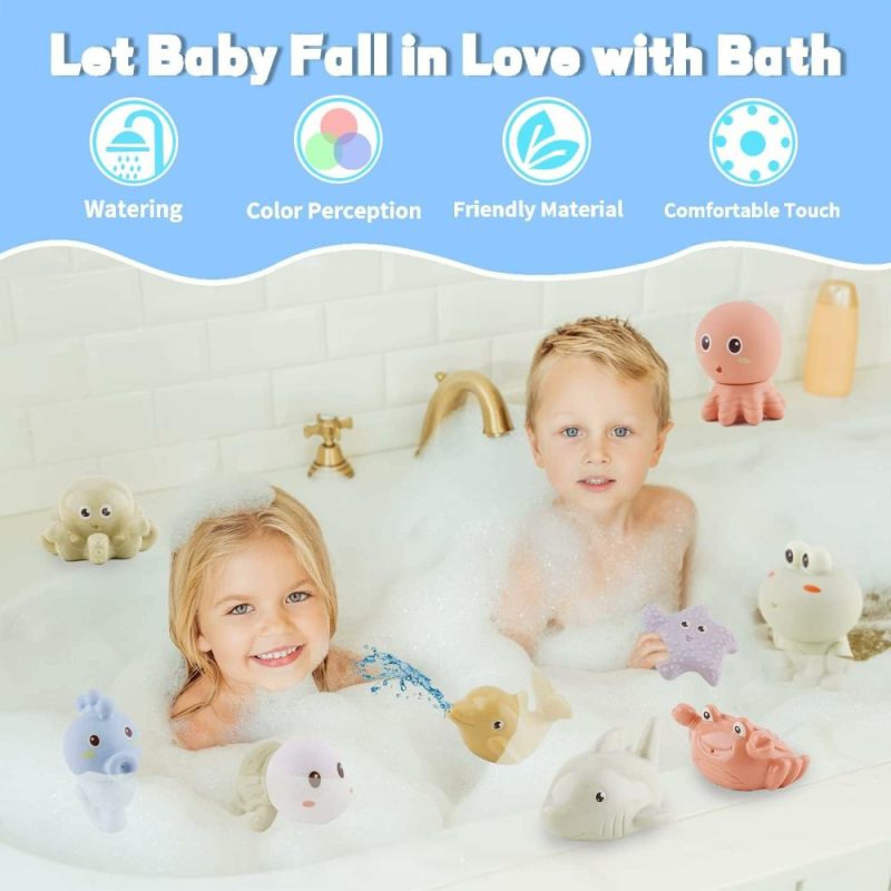 Giocattoli da bagno | Giocattoli da Bagno per Bambini 6-12 Mesi – 10Pz Giocattoli Schizzi da Bagno Silicone Animali Marini Giocattolo Flottante per Vasca da Bagno Gioco d’Acqua, Giocattolo di Educazione Pre-Scuola per Bambini, Sviluppo delle Competenze per Bagno