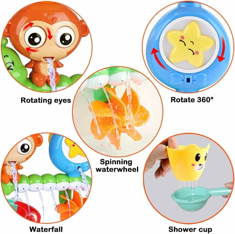 Giocattoli da bagno | Giocattoli da Bagno per Bambini di 1 2 3 Anni Ragazza Bambino, Neonato, Nuovo Nato, Gioco in Bagno Acqua, Giocattolo Interattivo Colorato Resistente, Cucciolo di Scimmia Lumaca, 2 Piatti Adesivi Forti