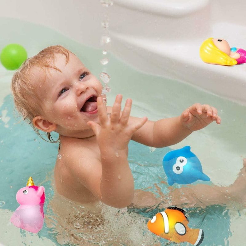 Giocattoli da bagno | Giocattoli da Bagno per Bambini – Set da 8 Pezzi con Luci – Giocattolo da Bagno a Led Colorato per Bagnetto, Gioco per Bambini e Neonati, Squalo, Pesciolino Pesci Clown, Gufo, Unicorno, Polipo, Delfino, Dinosaurio, Sirenetta