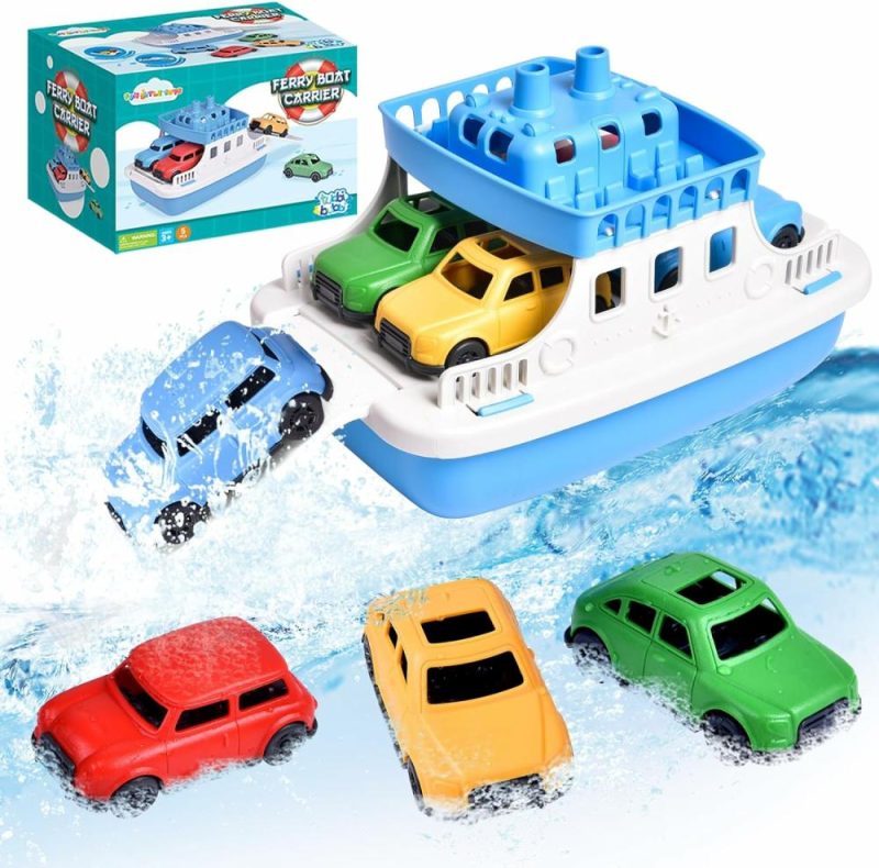 Giocattoli da bagno | Giocattolo Barca da Bagno per Bambini con 4 Mini Auto Giocattoli, Nautica per Bagnetto, Bagno, Piscina, Spiaggia, Regali per Compleanno