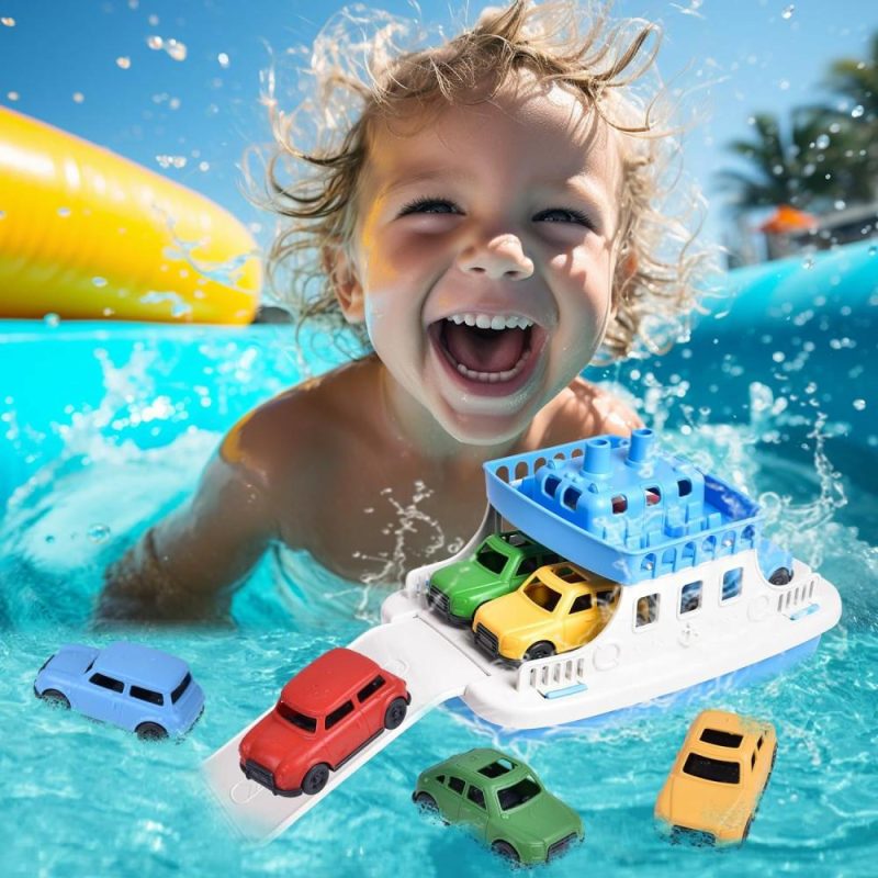 Giocattoli da bagno | Giocattolo Barca da Bagno per Bambini con 4 Mini Auto Giocattoli, Nautica per Bagnetto, Bagno, Piscina, Spiaggia, Regali per Compleanno