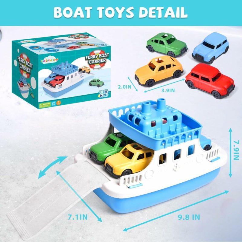 Giocattoli da bagno | Giocattolo Barca da Bagno per Bambini con 4 Mini Auto Giocattoli, Nautica per Bagnetto, Bagno, Piscina, Spiaggia, Regali per Compleanno