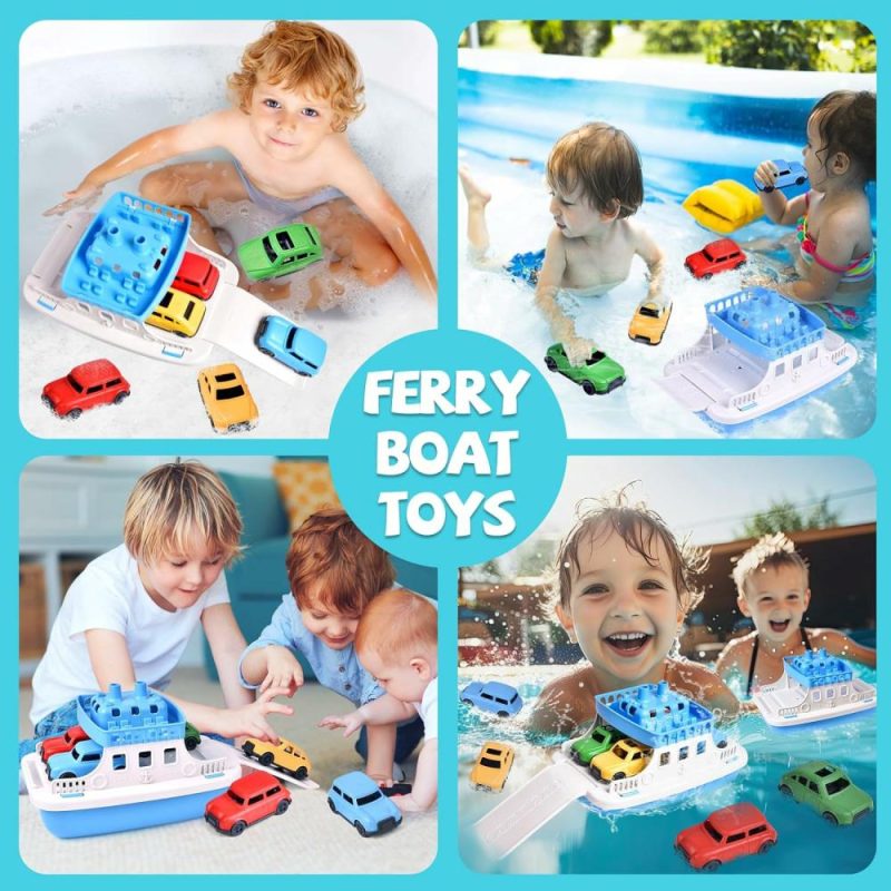 Giocattoli da bagno | Giocattolo Barca da Bagno per Bambini con 4 Mini Auto Giocattoli, Nautica per Bagnetto, Bagno, Piscina, Spiaggia, Regali per Compleanno