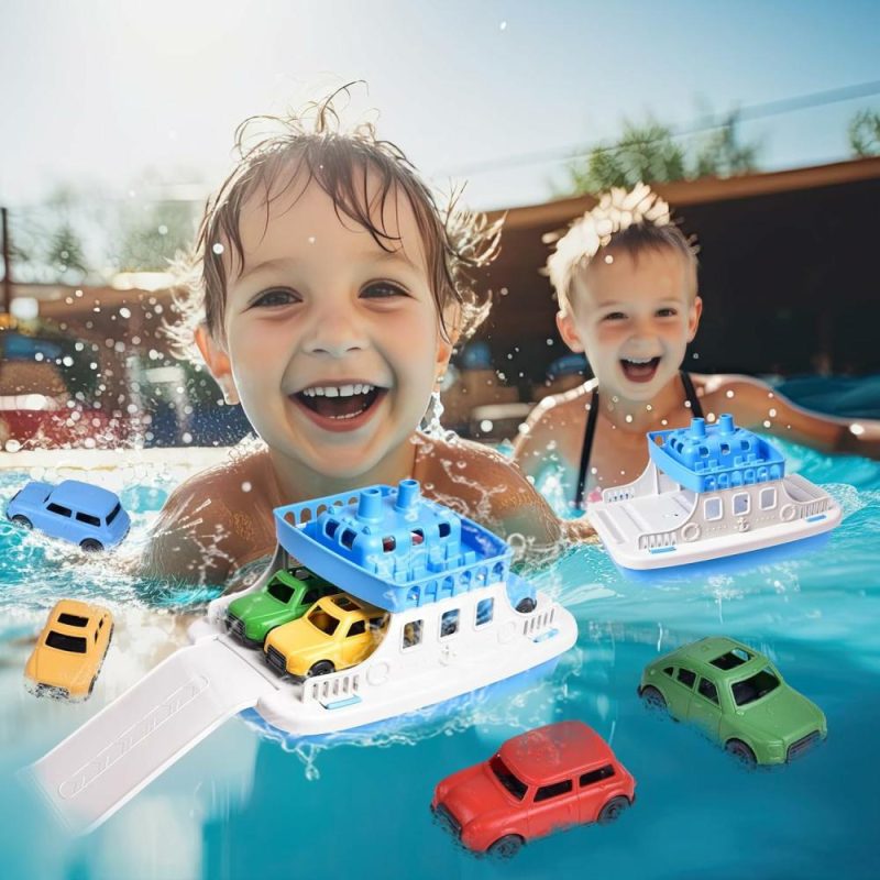 Giocattoli da bagno | Giocattolo Barca da Bagno per Bambini con 4 Mini Auto Giocattoli, Nautica per Bagnetto, Bagno, Piscina, Spiaggia, Regali per Compleanno