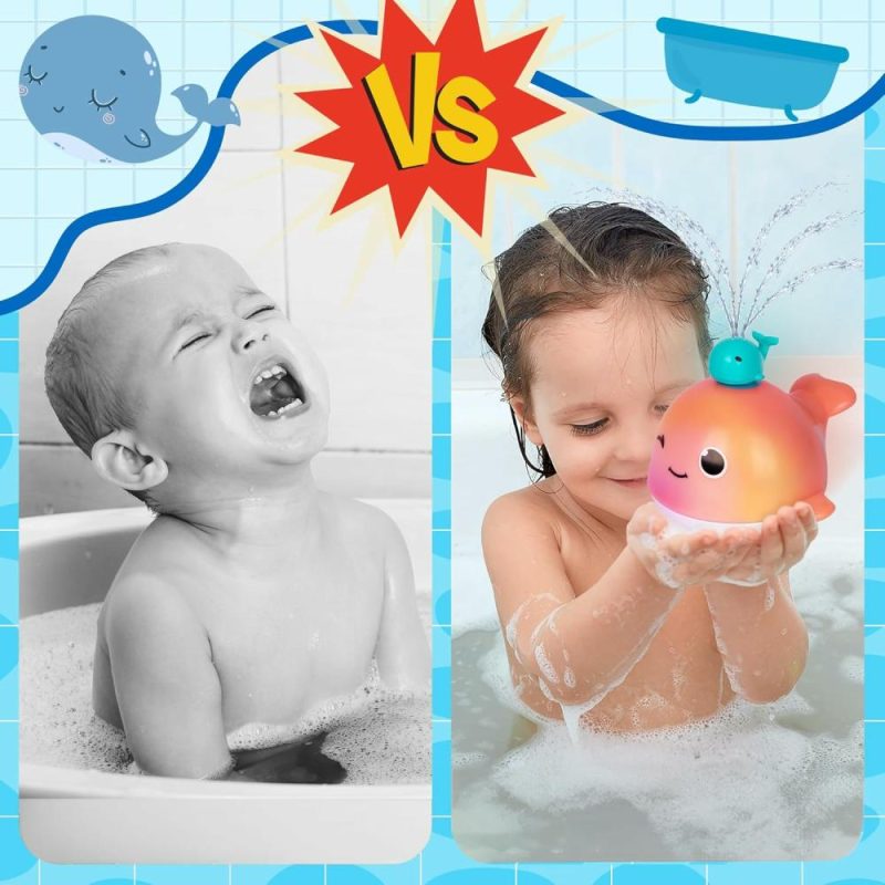 Giocattoli da bagno | Giocattolo da Bagno Squalo a Spruzzo – Giocattolo da Bagno Squalo con 4 Accessori a Spruzzo – Giocattolo da Bagno per Bambini con Luci a LED a Colori Arcobaleno – Giocattolo da Bagno per Bambini di 1 2 3 4 Anni