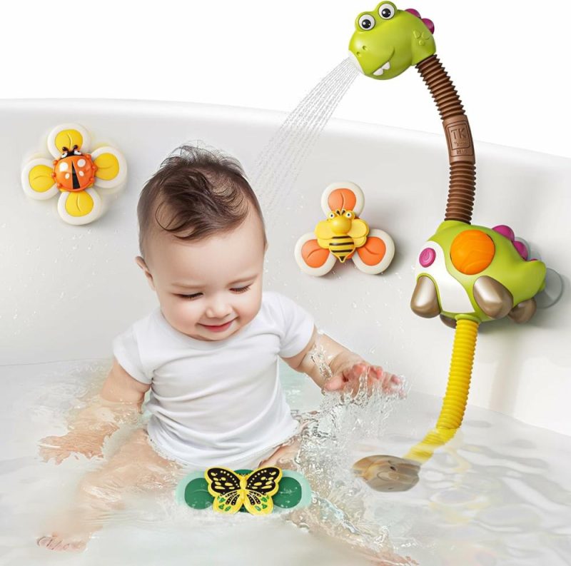 Giocattoli da bagno | Gioco da Bagno per Bambini con Testa della Doccia e 3 Giocattoli Rotanti, Spruzzatore d’Acqua per Dinosauri, Valvola da Doccia e Pompa d’Acqua per Vasca da Bagno, Accessori Estivi Essenziali per Bambini e Neonati