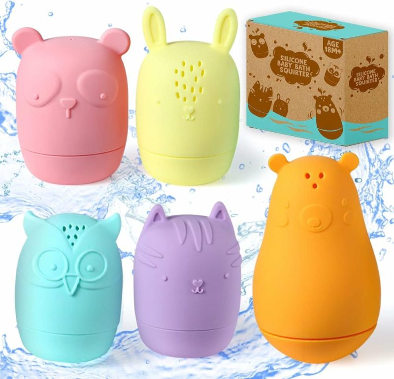 Giocattoli da bagno | Gioco da Bagno Senza Sfondellamento per Bambini – Set di Giocattoli da Bagno per Neonati di 5 Spremere e Schizzare, Animali di Silicone Resistenti per il Bagno del Bambino Sicuro, Giocattoli da Bagno in Silicone per il Piacere del Bagno dei Bambini da 18+ Mesi