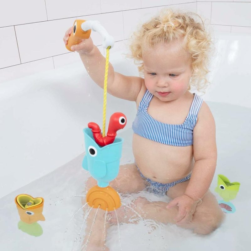 Giocattoli da bagno | Gioco da Pesca Magnetico per Bagnetto con Effetti d’Acqua per Bambini (Età 2+). Incluso 3 Pesci che Si Muovono, Verme e Canna da Pesca (4Pz). Set di Pesci Flottanti per il Bagnetto o la Piscina (Senza muffa)