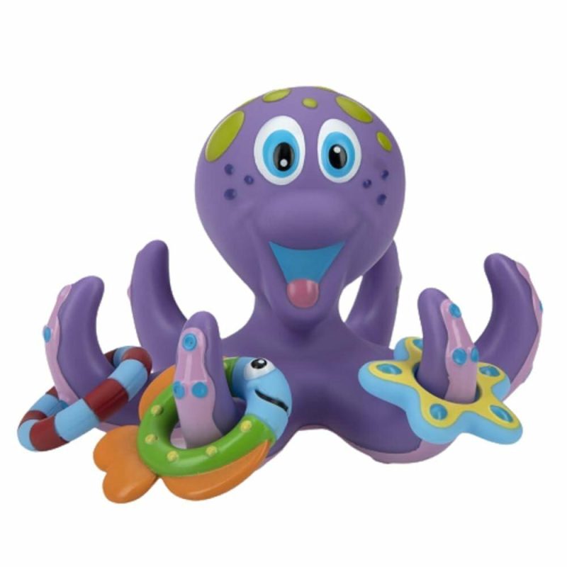 Giocattoli da bagno | Gioco di octopus galleggiante con 3 anelli hoopla – Gioco da bagno per bambini Bpa Free per maschi e femmine – 18+ mesi – Viola (Confezione da 1)