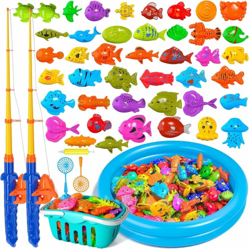 Giocattoli da bagno | Gioco di Pesca Magnetica per Bagni Piscina Attrezzi per Bambini 3-5, 48Pcs Gioco di Pesca con Attrezzi, Pesca Magnetica con Pesci Sospesi, Bastone di Pesca con Rete, Educazione e Insegnamento per Bambini 3-6 4-8