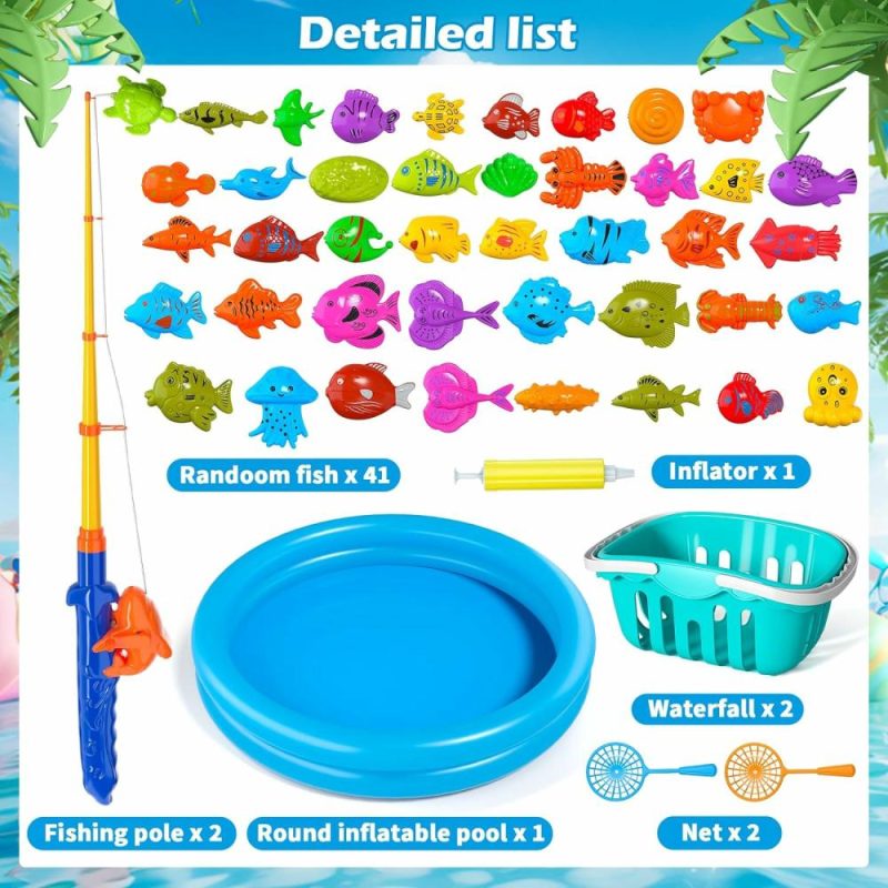 Giocattoli da bagno | Gioco di Pesca Magnetica per Bagni Piscina Attrezzi per Bambini 3-5, 48Pcs Gioco di Pesca con Attrezzi, Pesca Magnetica con Pesci Sospesi, Bastone di Pesca con Rete, Educazione e Insegnamento per Bambini 3-6 4-8